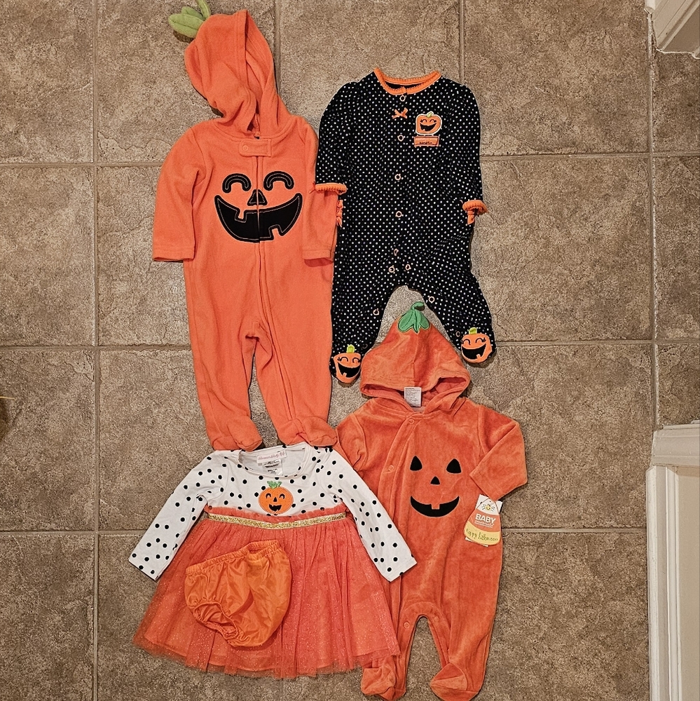 Halloween Pumpkin Dress Baby Clothes Bundle